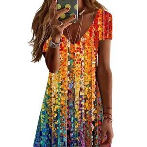 [Mega Hitz] Colorful V neck Dress - Size XL